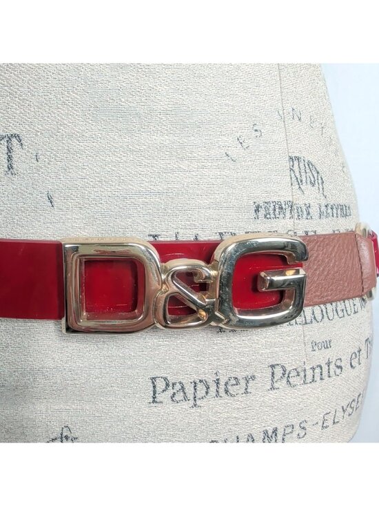 Vintage Y2K Dolce Gabbana Red Belt 36 Large Logo Patent Leather 90cm